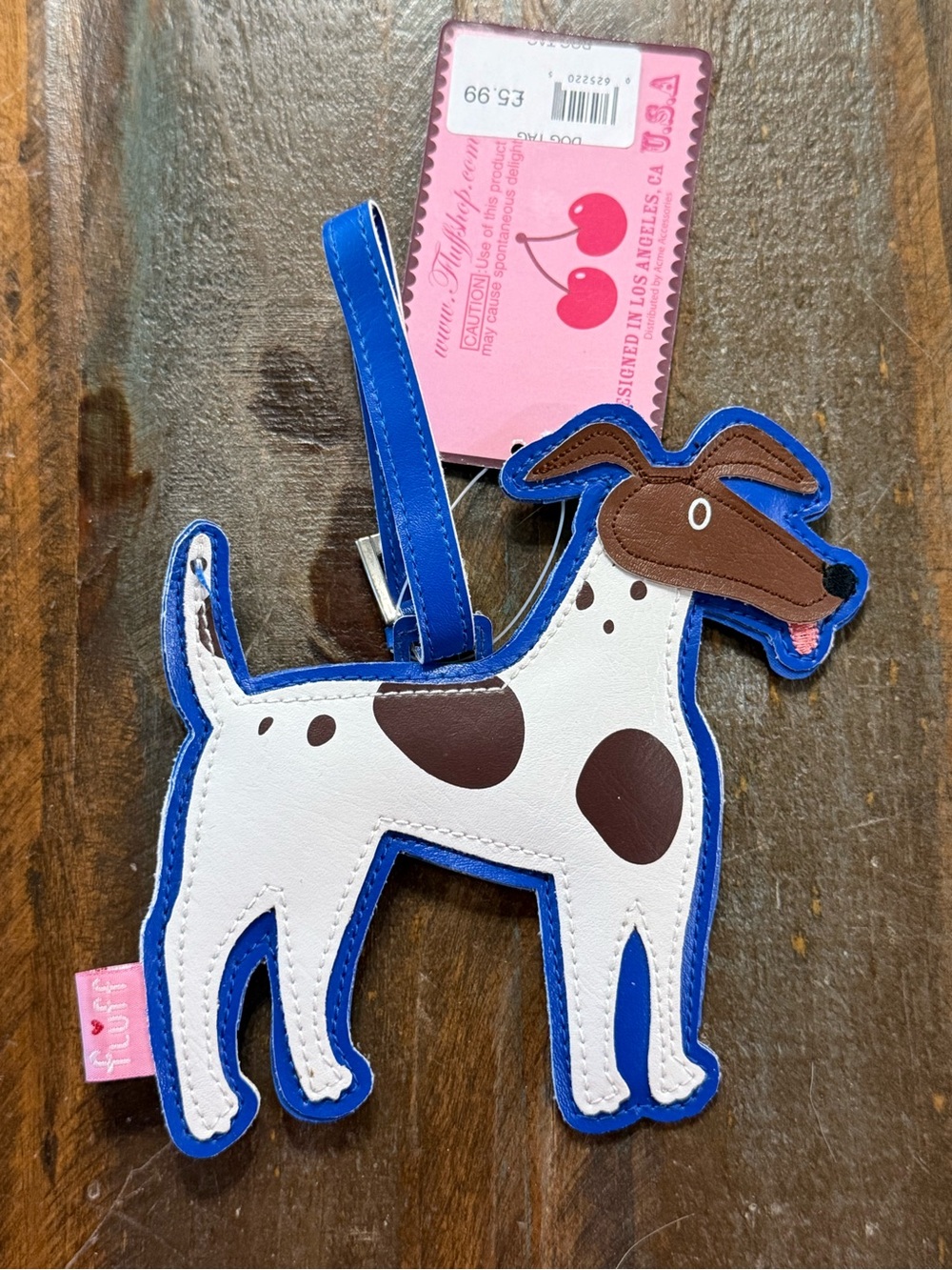 fluff Los Angeles Faux Leather Whimsical Dog Luggage Tag NWT